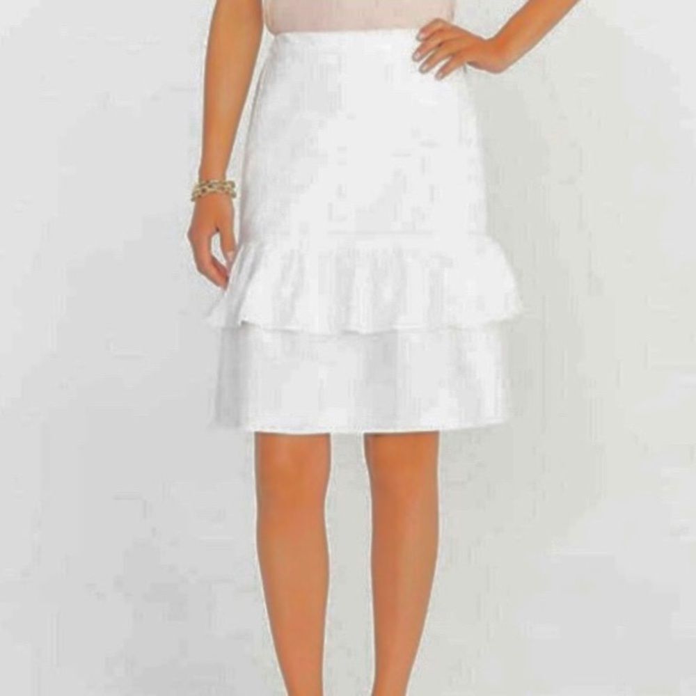 J Crew White Peplum Tiered Ruffle Above Knee Skirt 6